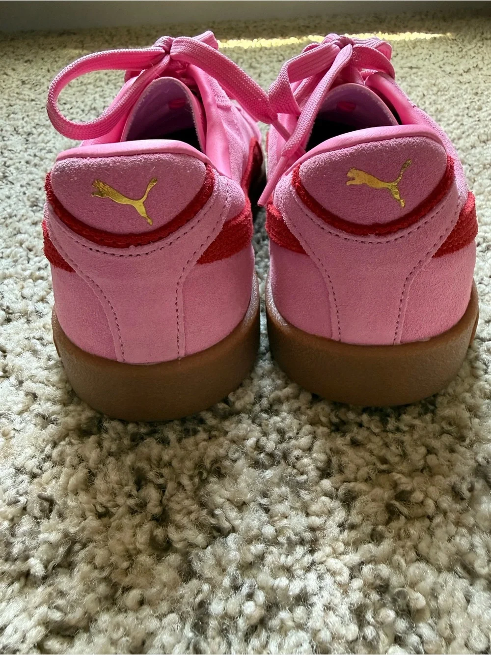 Puma Pink Suede Sneakers with Red Stripe kids 5.5 = women’s 7